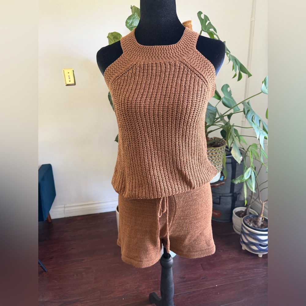 Brown Knit Tank and Shorts Set